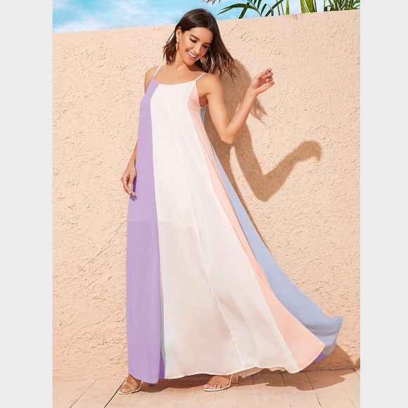 Pastel Color Block A-line Maxi Cami Dress - Picture 4 of 8